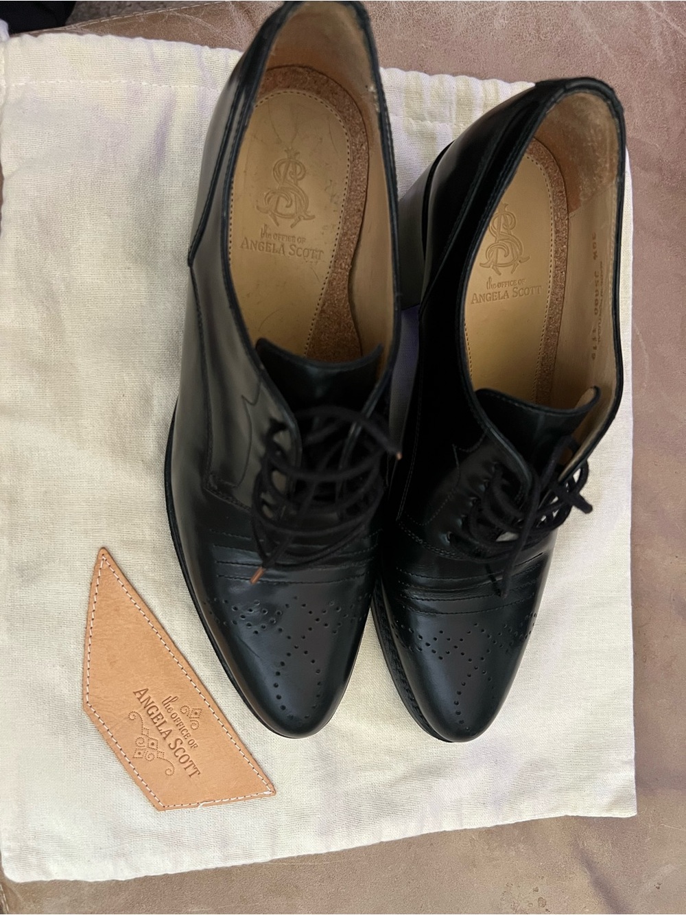 Office of Angela Scott heeled Black Leather Lace-Up Oxford (Miss Button) 39.5 - Picture 6 of 7